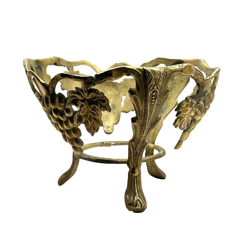 Brass Tone Grapevine Bowl Holder Footed Metal Plant Stand Centerpiece 7in - Picture 7 of 8